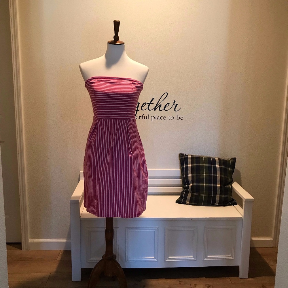 Shoulder-Less Pink-and-White Tight Stretchy Dress